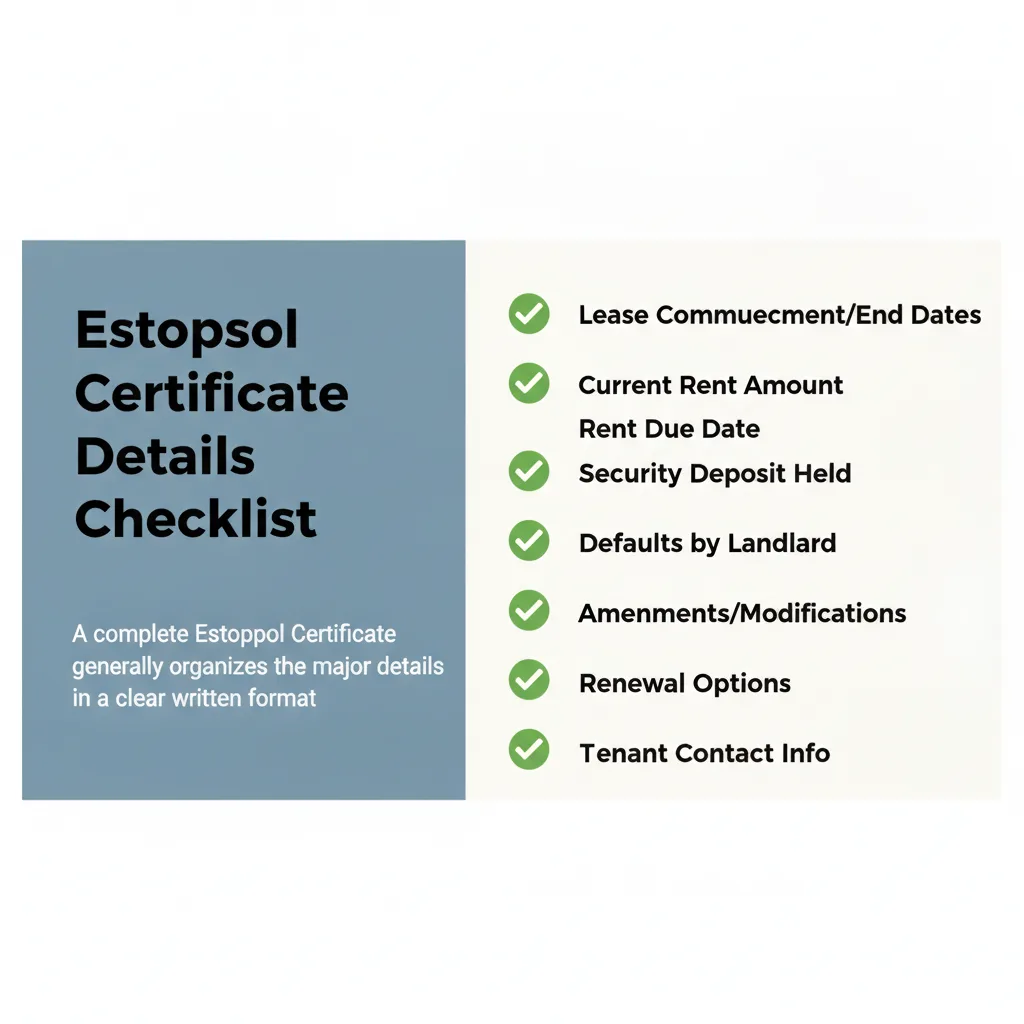 Checklist of details commonly addressed in a Estoppel Certificate.