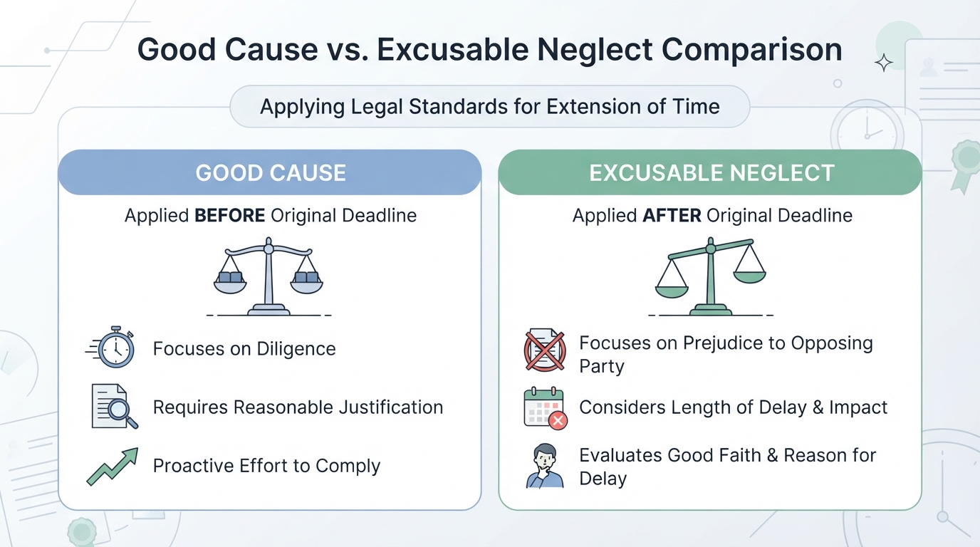 Comparison table showing the differences between the Good Cause and Excusable Neglect standards