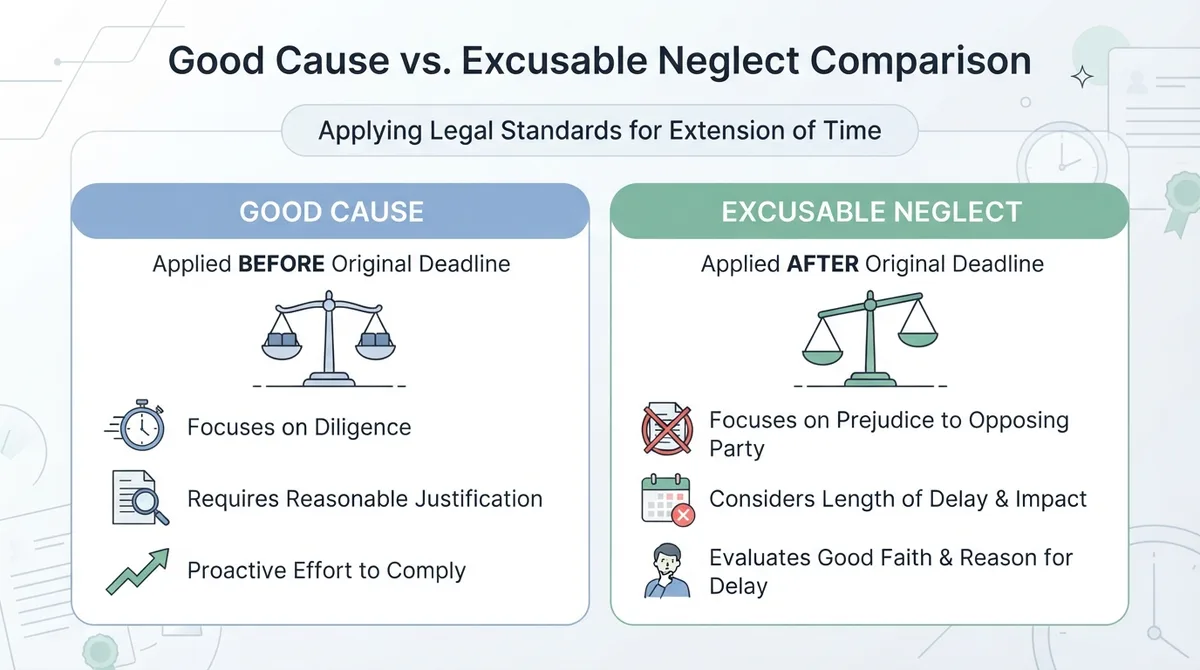 Comparison table showing the differences between the Good Cause and Excusable Neglect standards