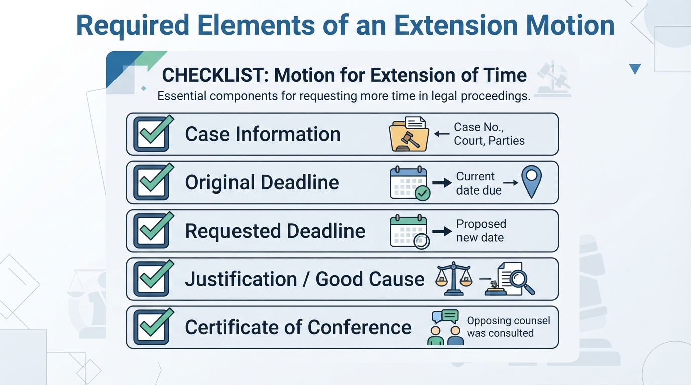 Checklist of essential components required in a Motion for Extension of Time