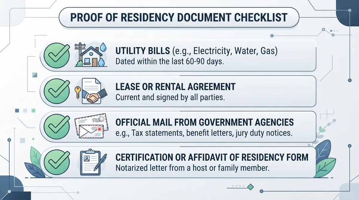 Checklist of acceptable proof of residency documents