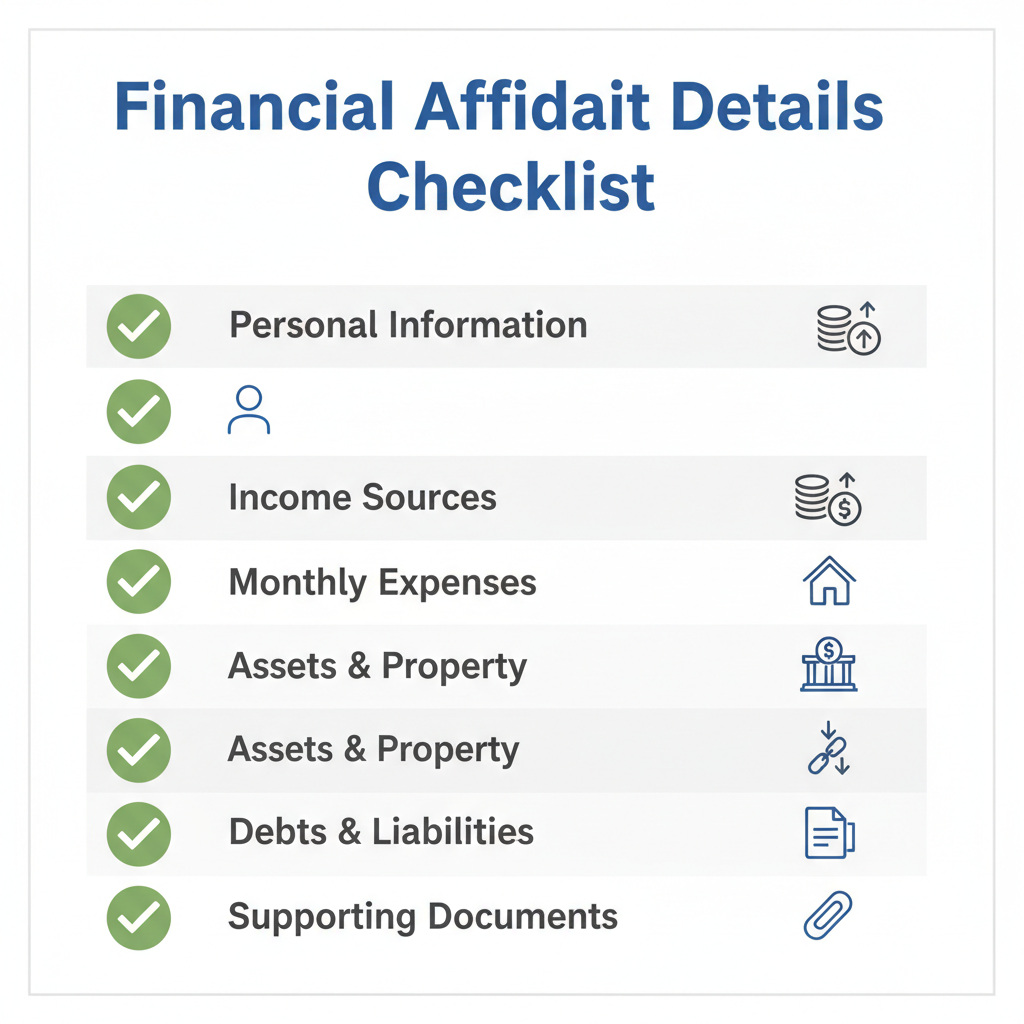 Checklist of details commonly addressed in a Financial Affidavit.