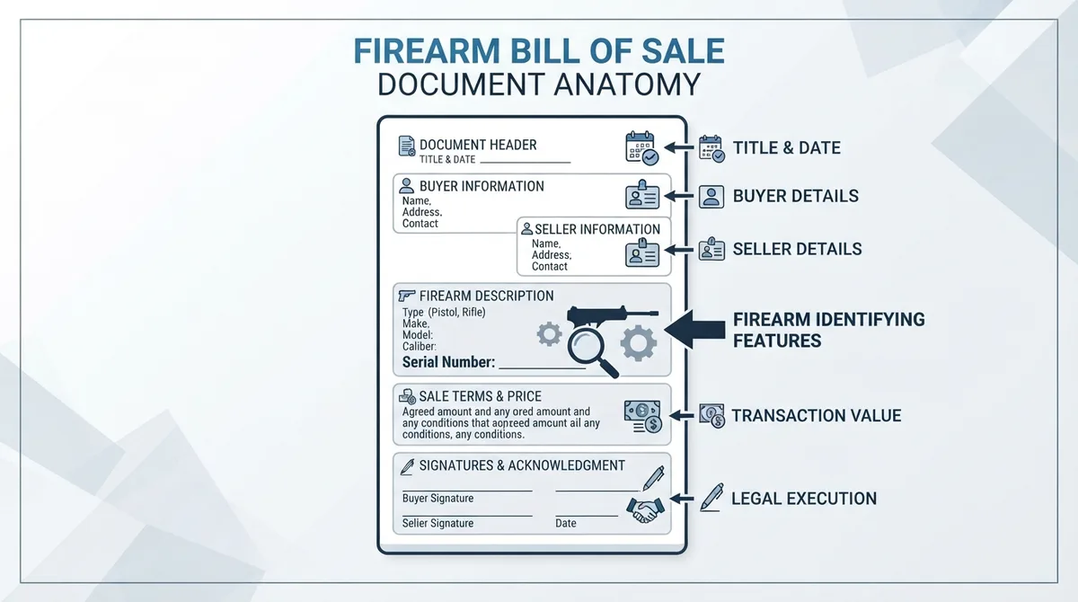 Diagram illustrating the key components of a Firearm Bill of Sale.