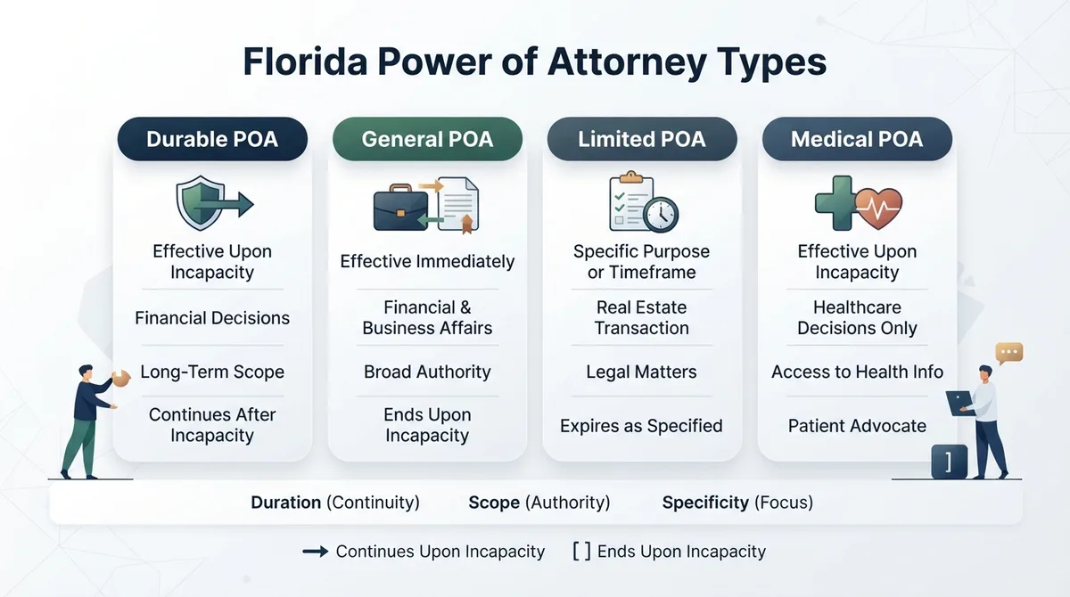 Comparison chart of Florida Power of Attorney types