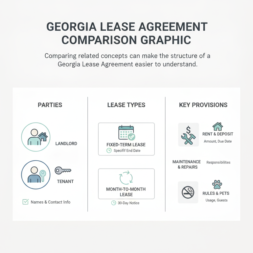 Comparison graphic explaining concepts related to a Georgia Lease Agreement.