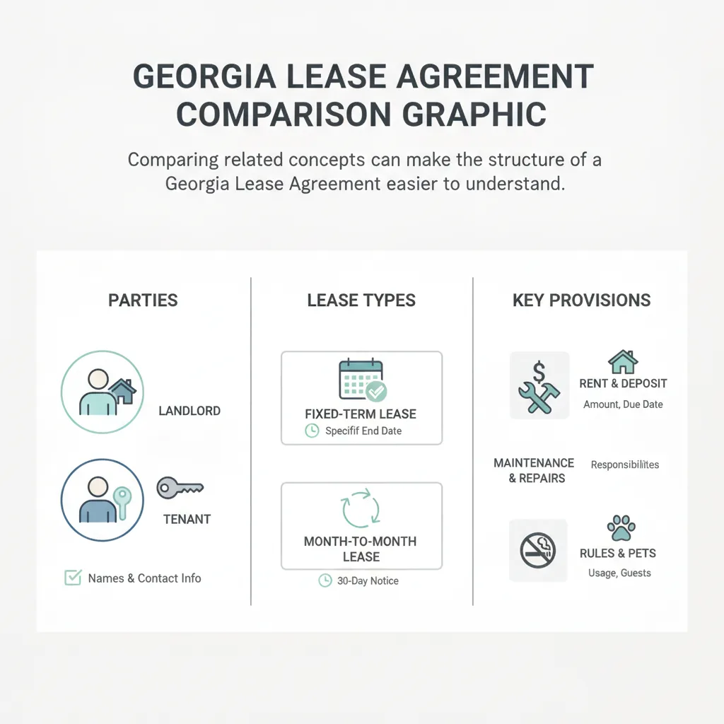 Comparison graphic explaining concepts related to a Georgia Lease Agreement.
