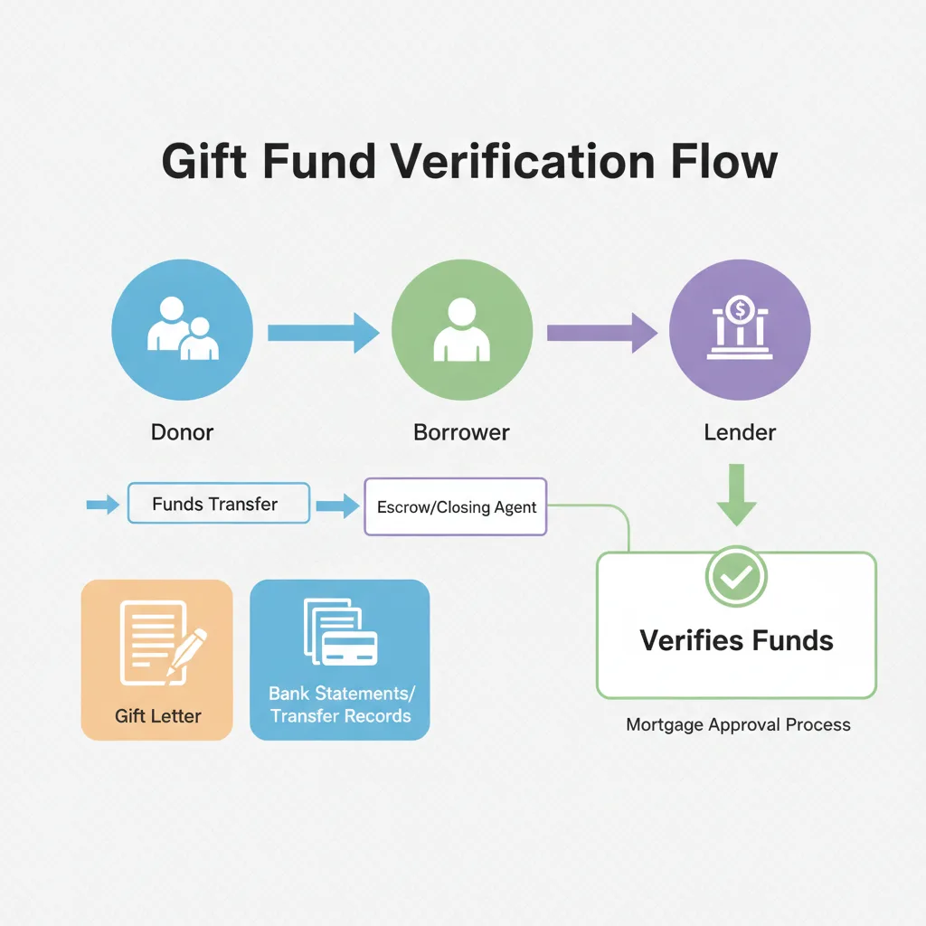 Diagram illustrating the process of verifying gift funds for a mortgage.