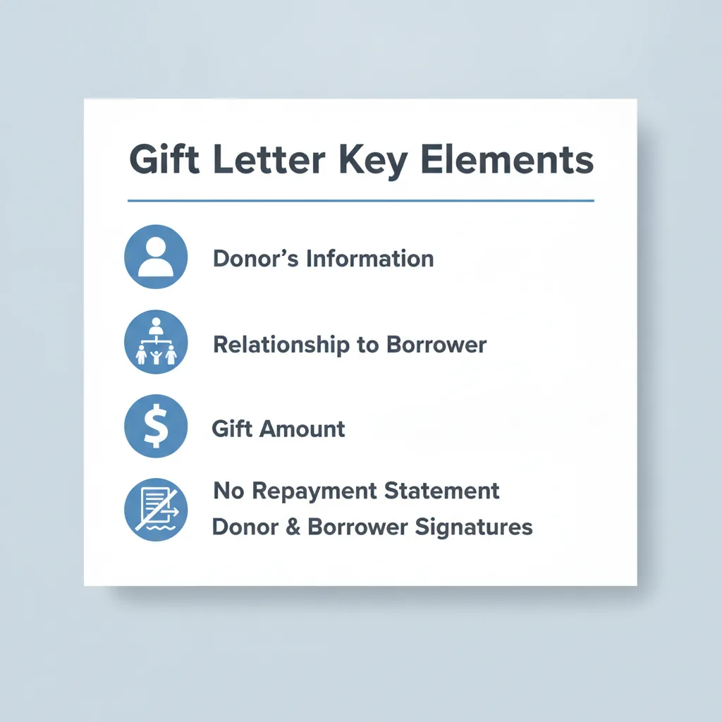 Checklist showing required information for a Gift Letter for Mortgage.