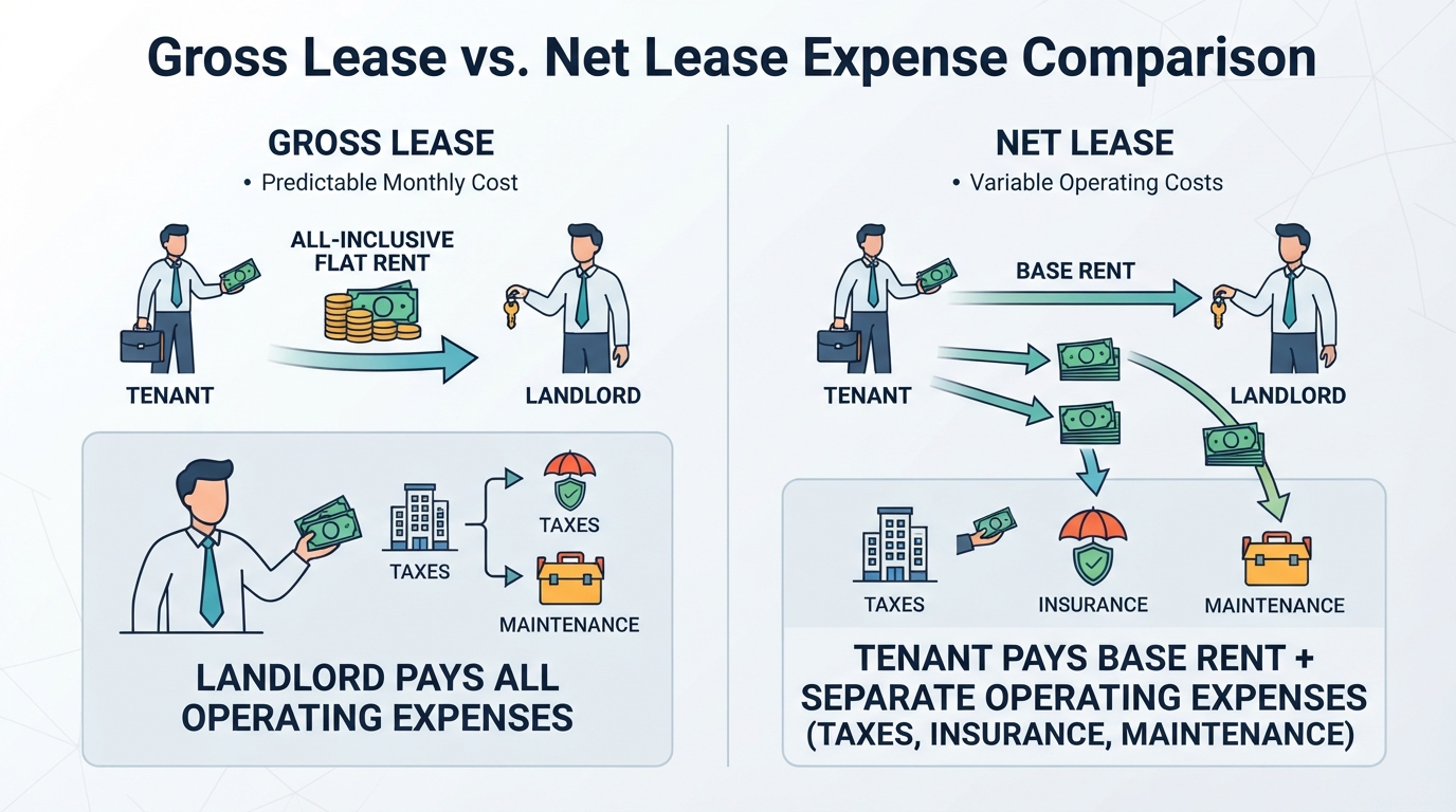 Infographic comparing expense allocation between gross and net leases