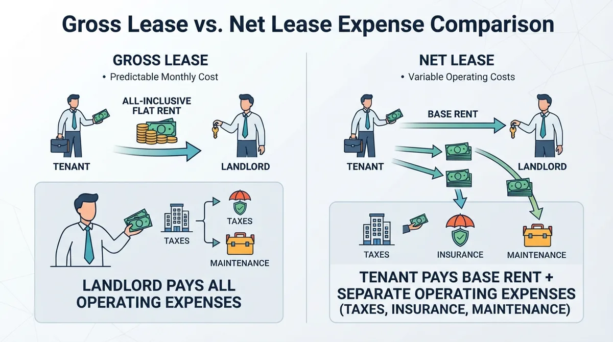 Infographic comparing expense allocation between gross and net leases