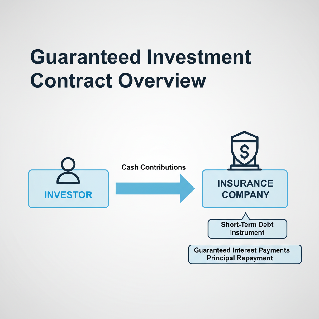 Diagram showing an investor contributing cash to an insurance company and receiving guaranteed interest and principal back in a GIC.