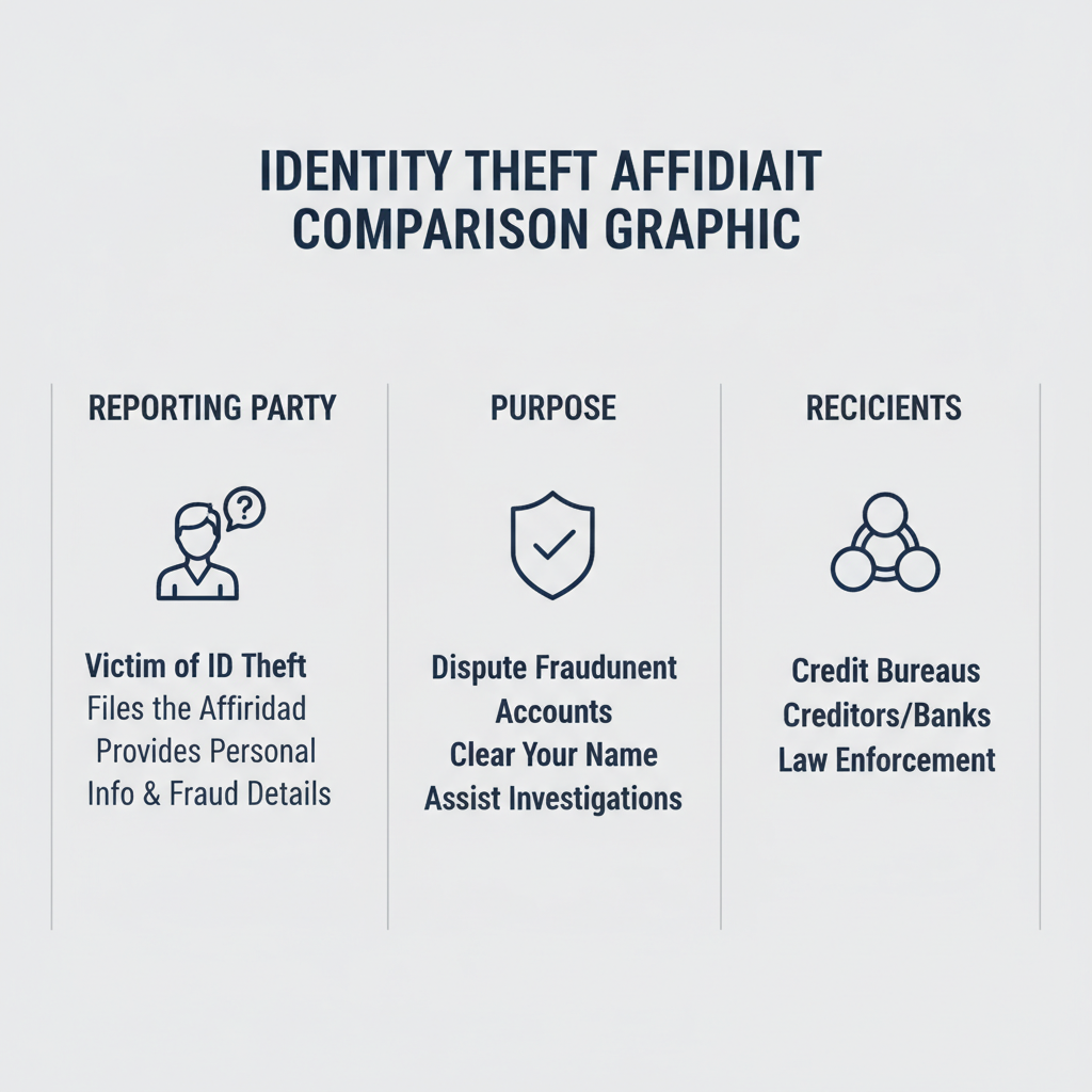 Comparison graphic explaining concepts related to a Identity Theft Affidavit.