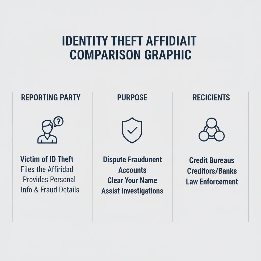 Comparison graphic explaining concepts related to a Identity Theft Affidavit.