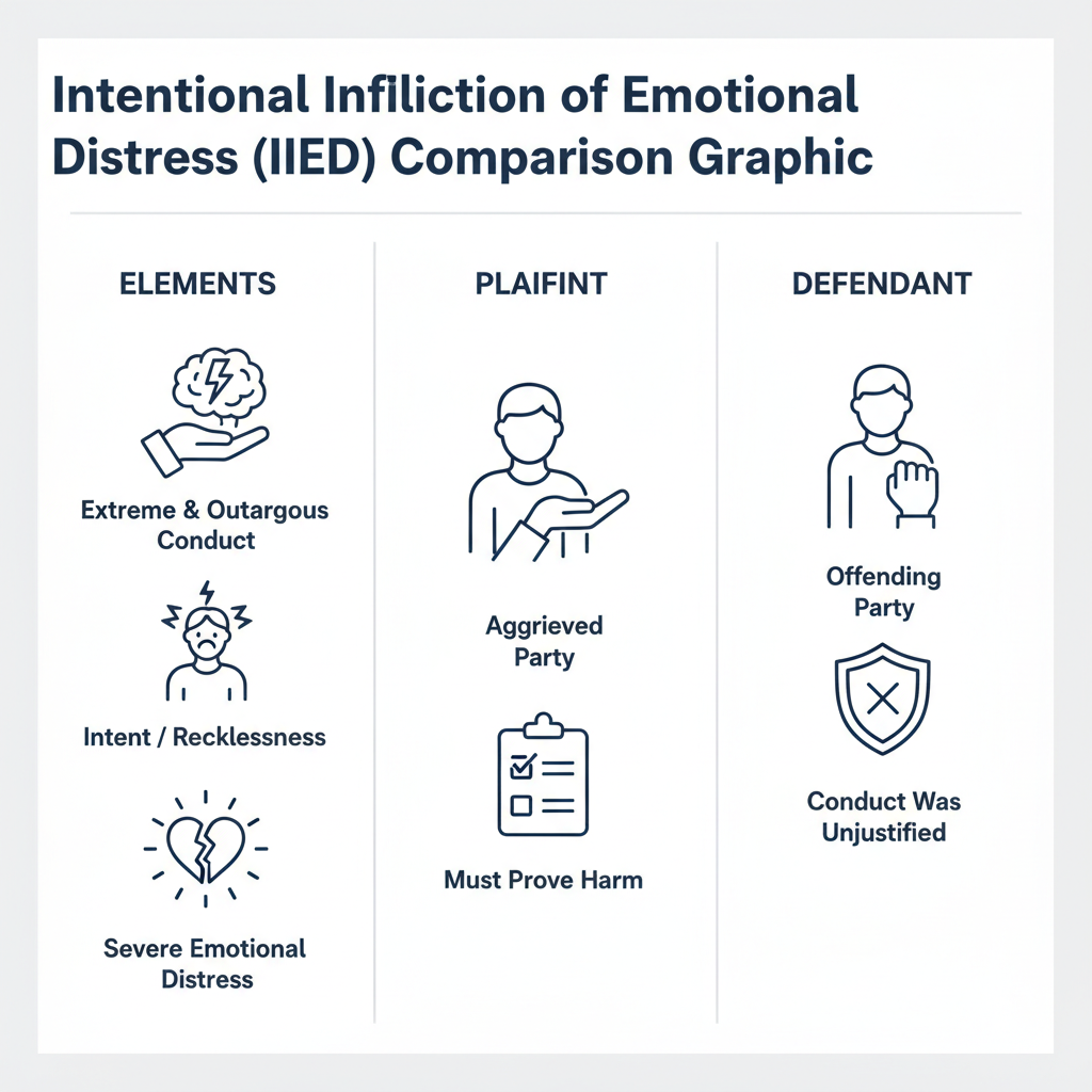 Comparison graphic explaining concepts related to a Intentional Infliction of Emotional Distress (IIED).