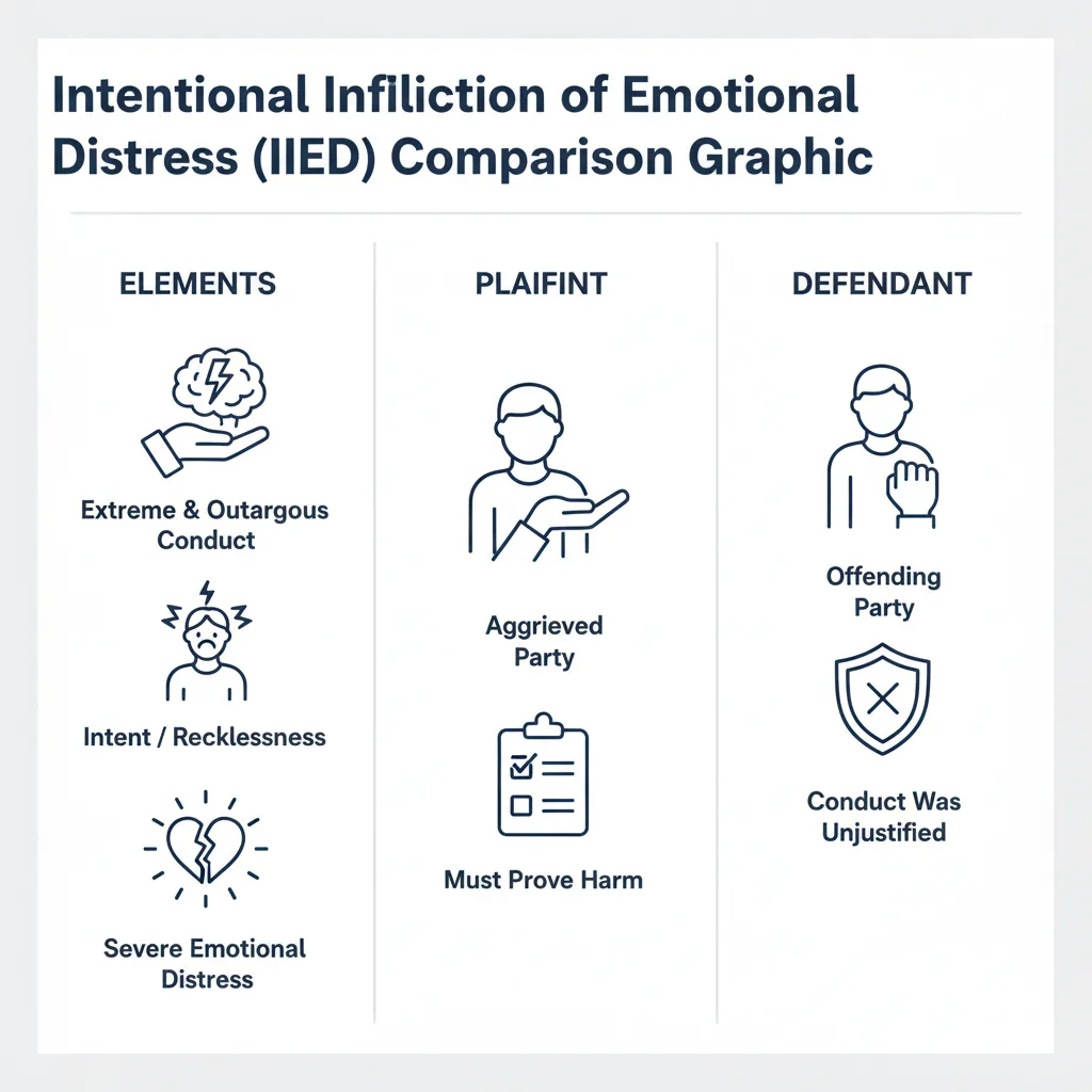 Comparison graphic explaining concepts related to a Intentional Infliction of Emotional Distress (IIED).