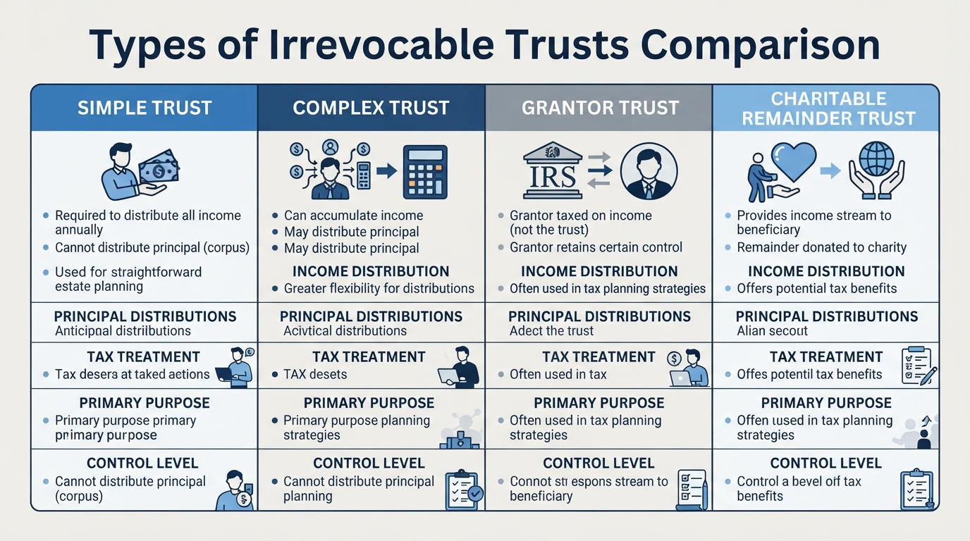Comparison chart of different types of irrevocable trusts