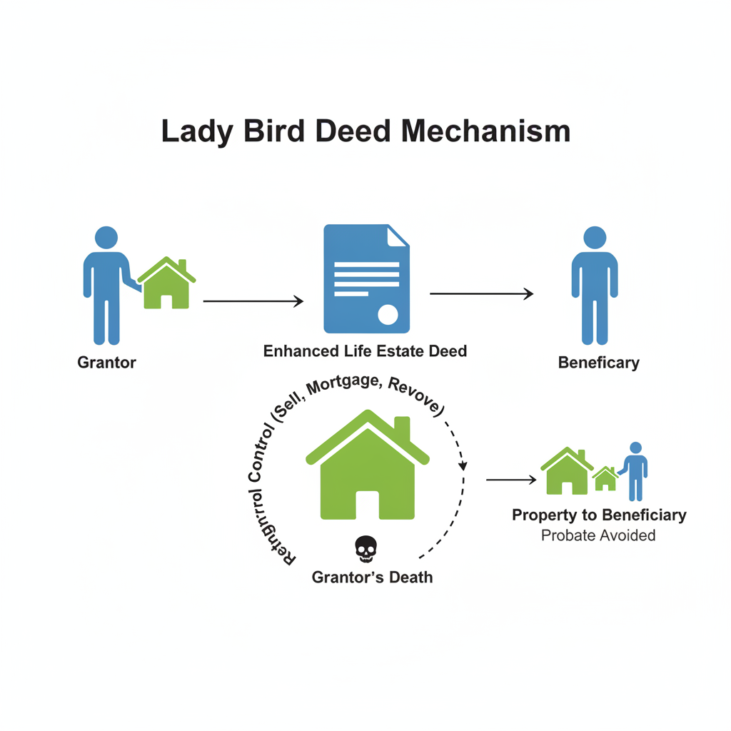 Diagram showing the process and retained control in a Lady Bird Deed.