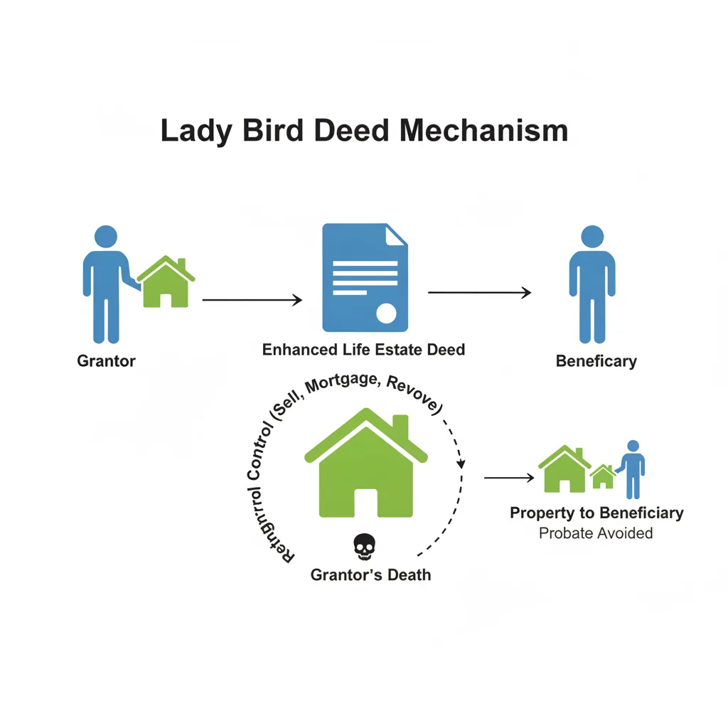 Diagram showing the process and retained control in a Lady Bird Deed.