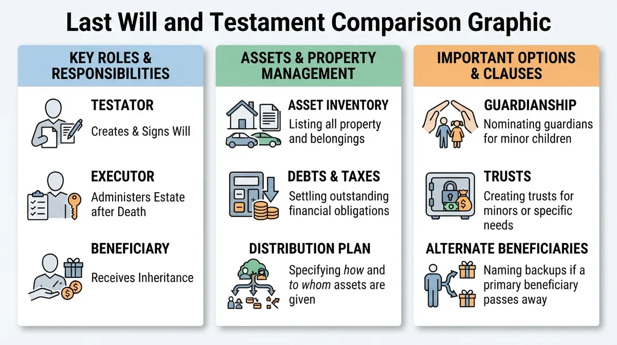 Comparison graphic explaining concepts related to a Last Will and Testament.