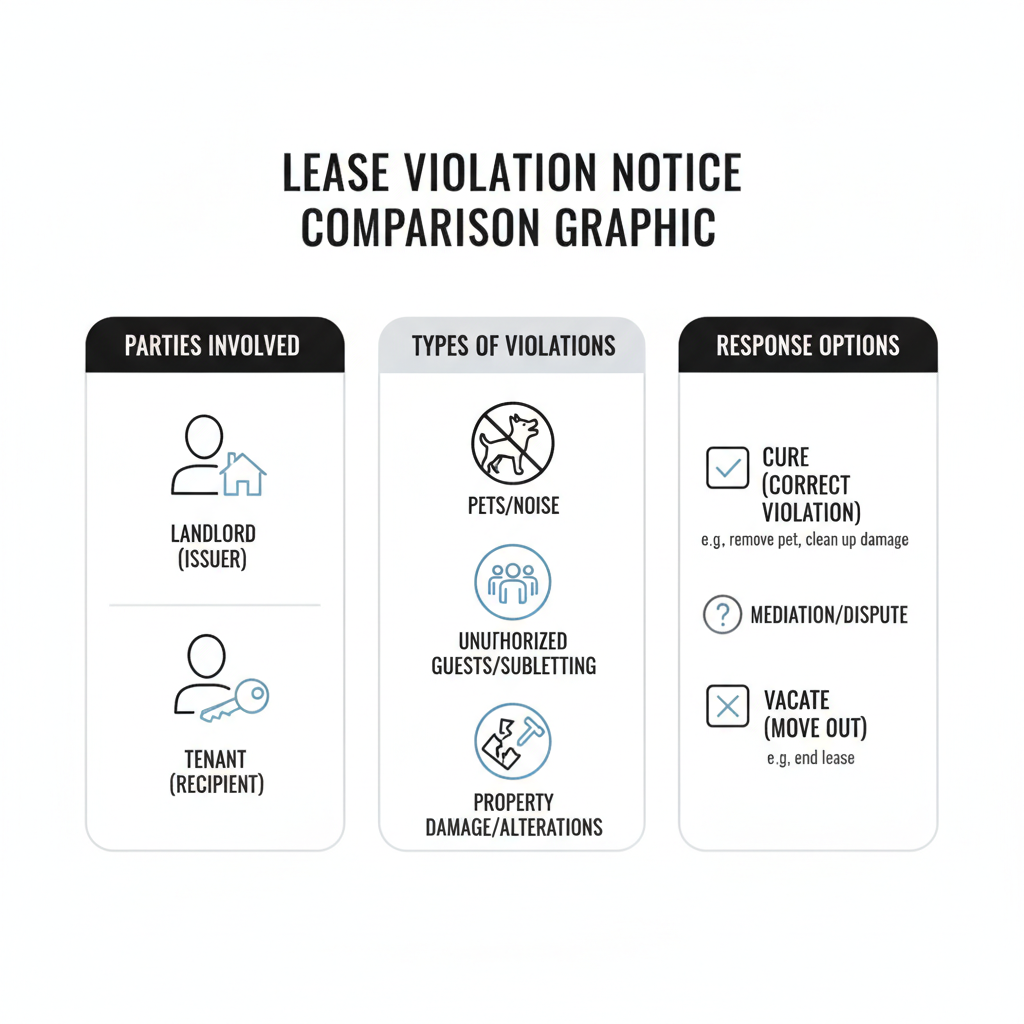 Comparison graphic explaining concepts related to a Lease Violation Notice.