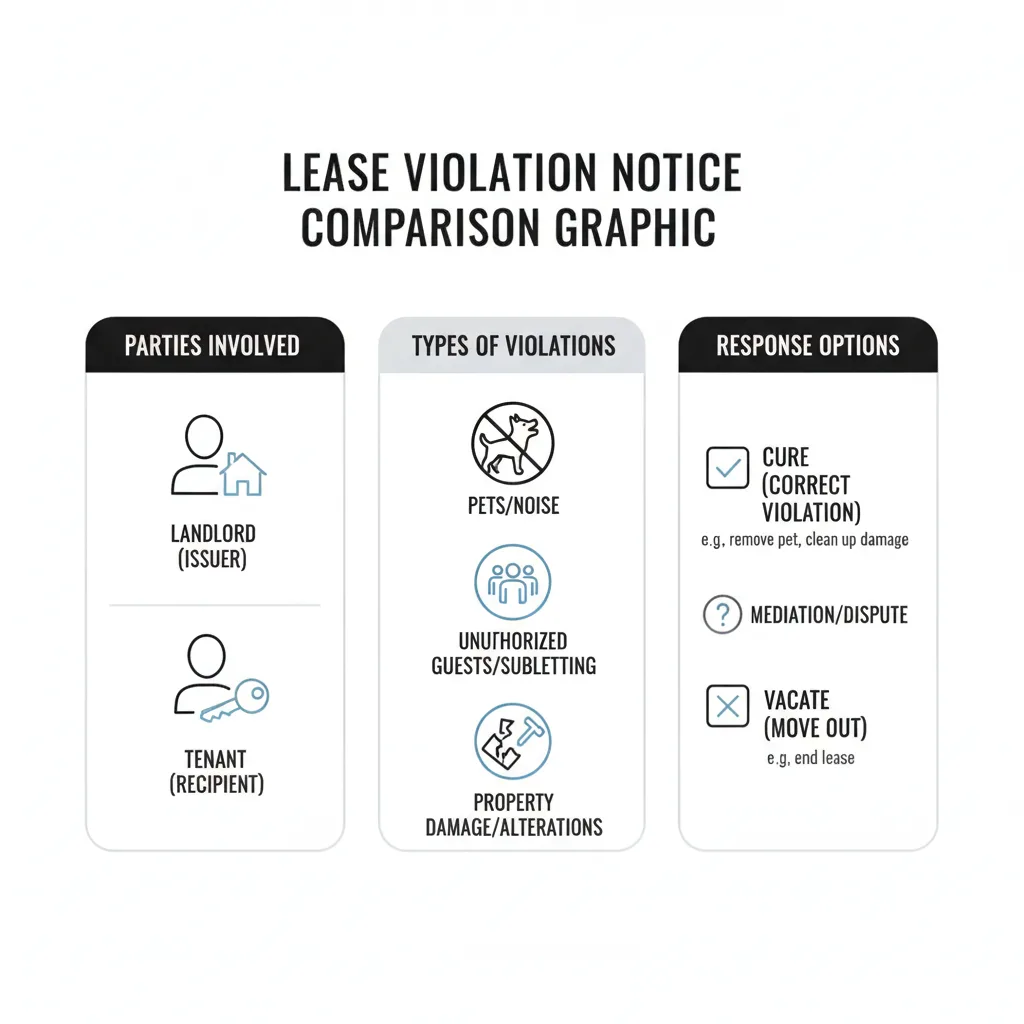 Comparison graphic explaining concepts related to a Lease Violation Notice.