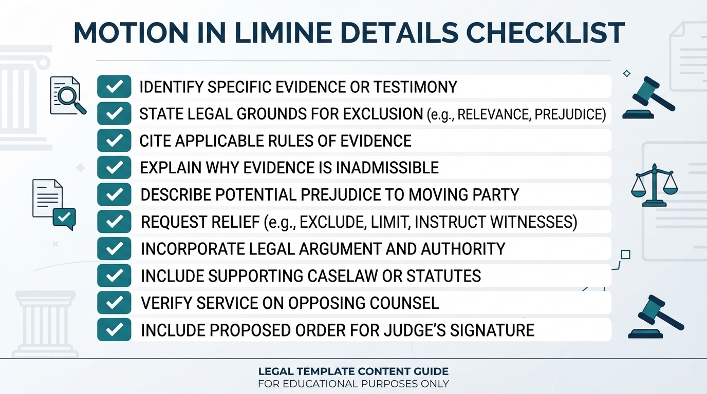 Checklist of details commonly addressed in a Motion in Limine.