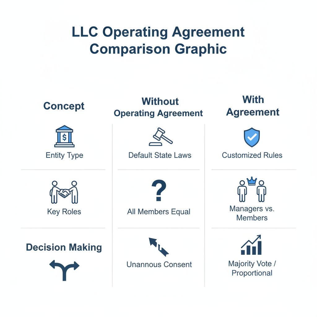Comparison graphic explaining concepts related to a LLC Operating Agreement.