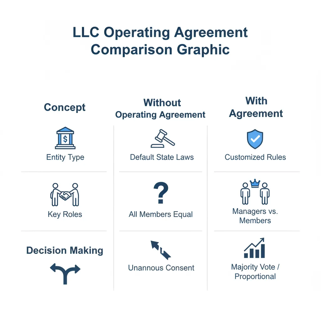 Comparison graphic explaining concepts related to a LLC Operating Agreement.