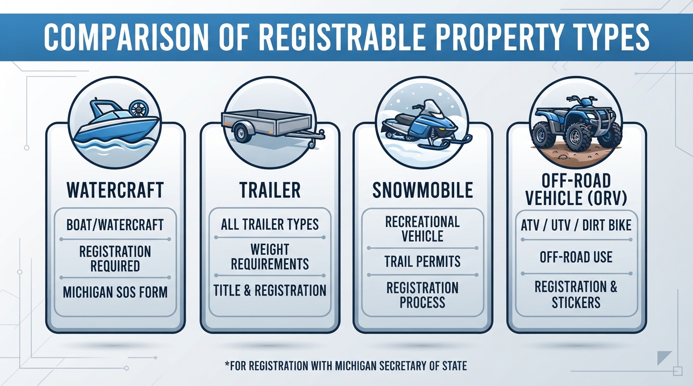 Comparison of property types requiring a Michigan Bill of Sale
