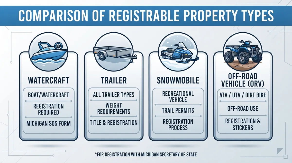 Comparison of property types requiring a Michigan Bill of Sale