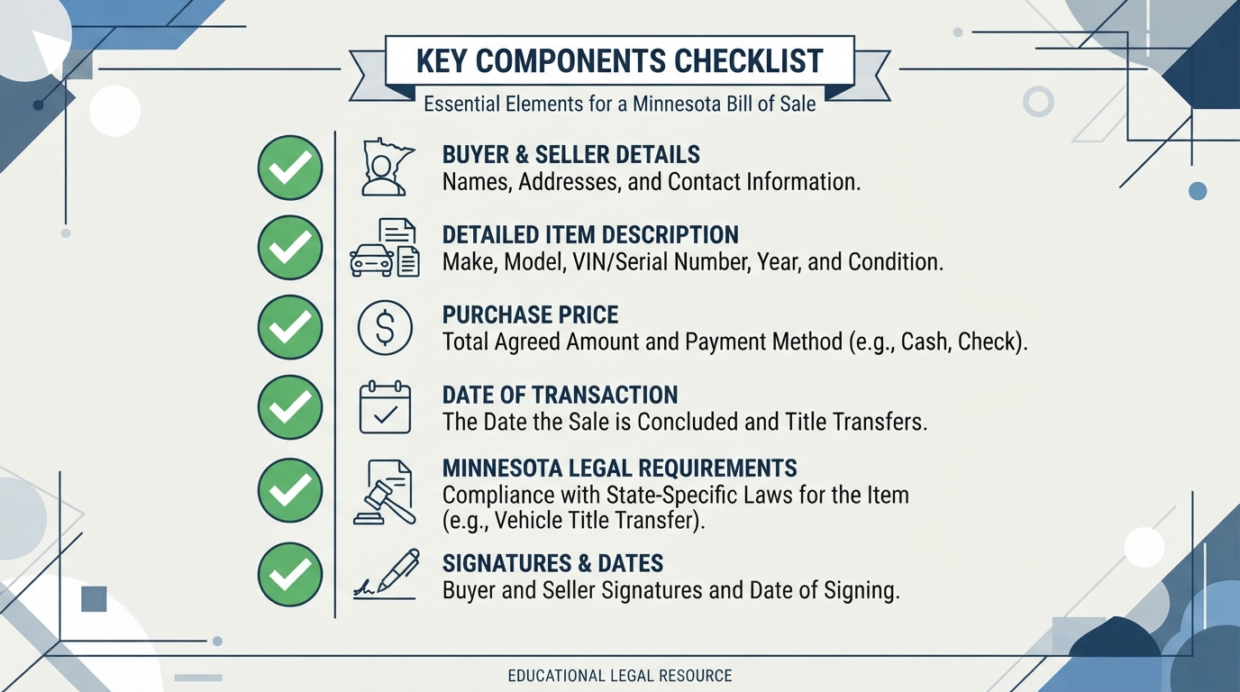 Checklist of essential elements for a Minnesota bill of sale