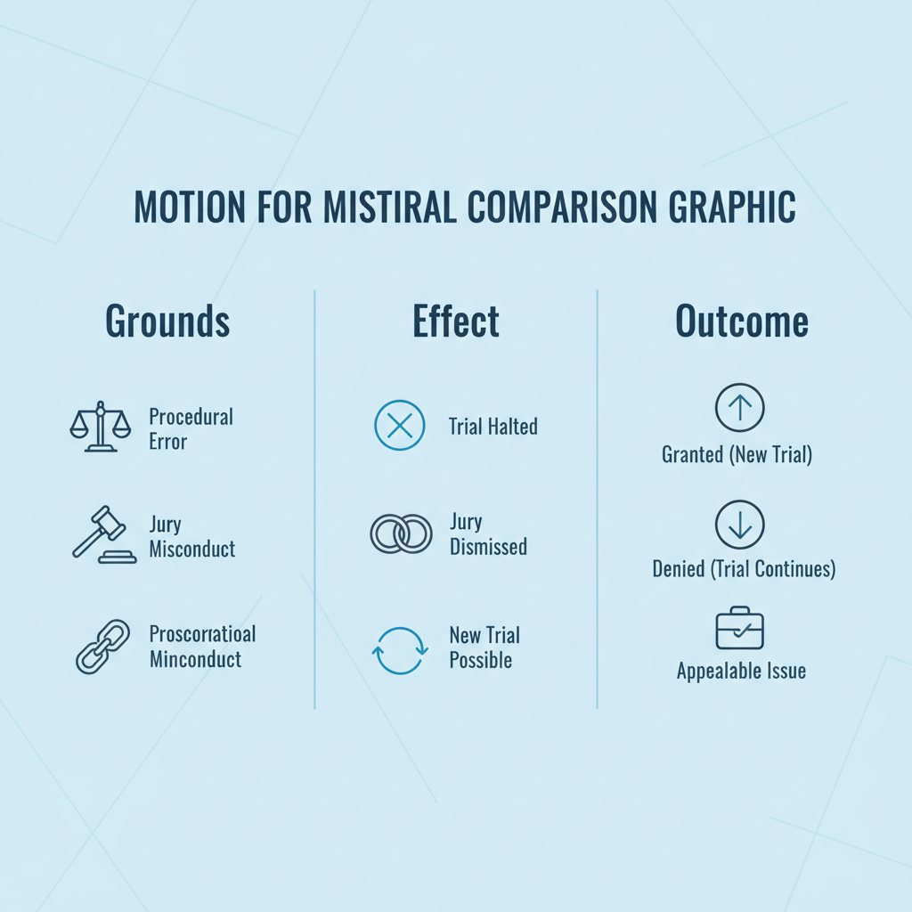 Comparison graphic explaining concepts related to a Motion for Mistrial.