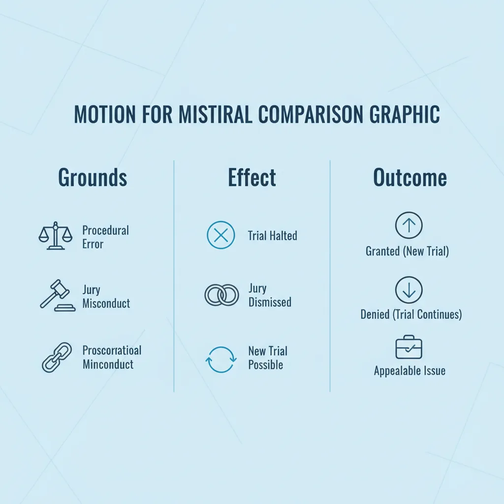Comparison graphic explaining concepts related to a Motion for Mistrial.
