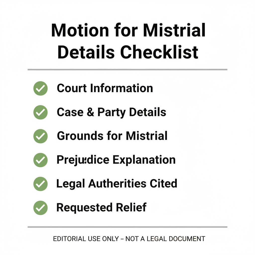 Checklist of details commonly addressed in a Motion for Mistrial.