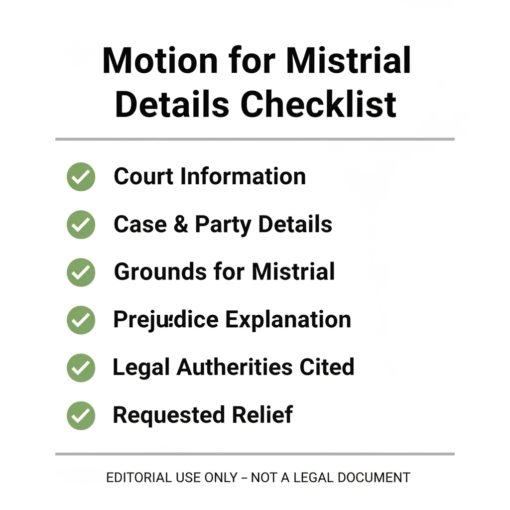 Checklist of details commonly addressed in a Motion for Mistrial.