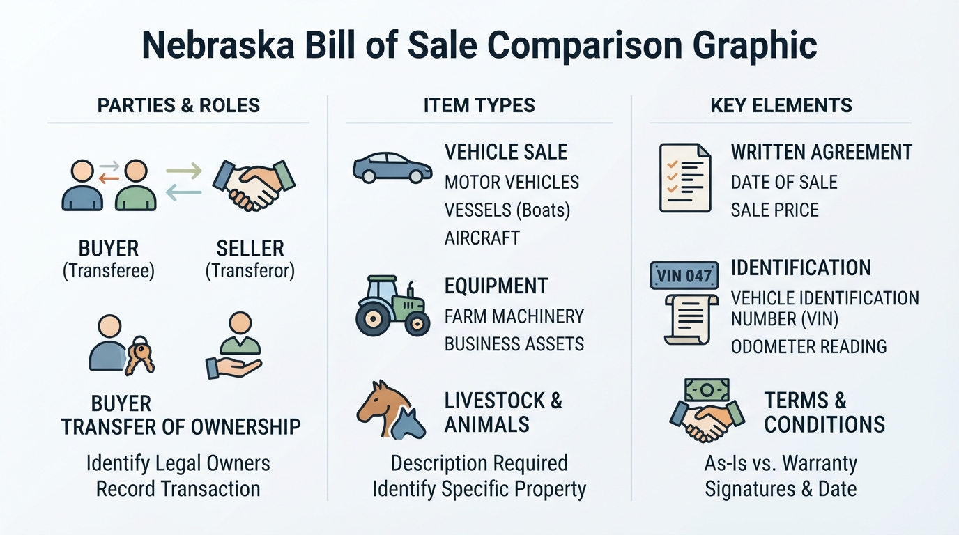 Comparison graphic explaining concepts related to a Nebraska Bill of Sale.