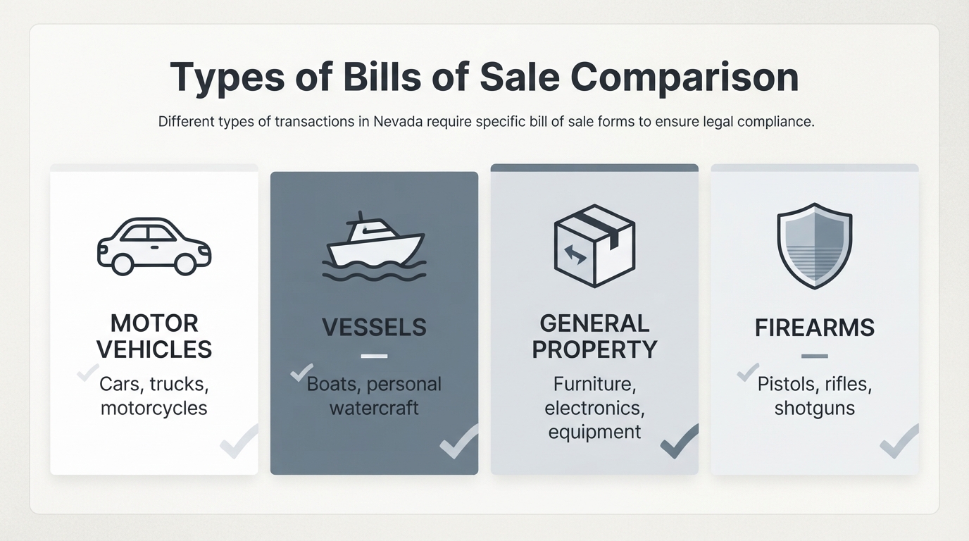 Comparison graphic showing the different types of bills of sale used in Nevada