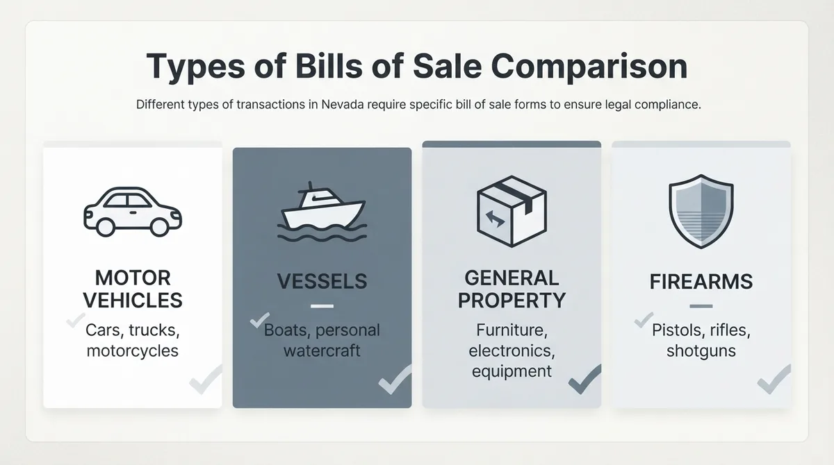 Comparison graphic showing the different types of bills of sale used in Nevada