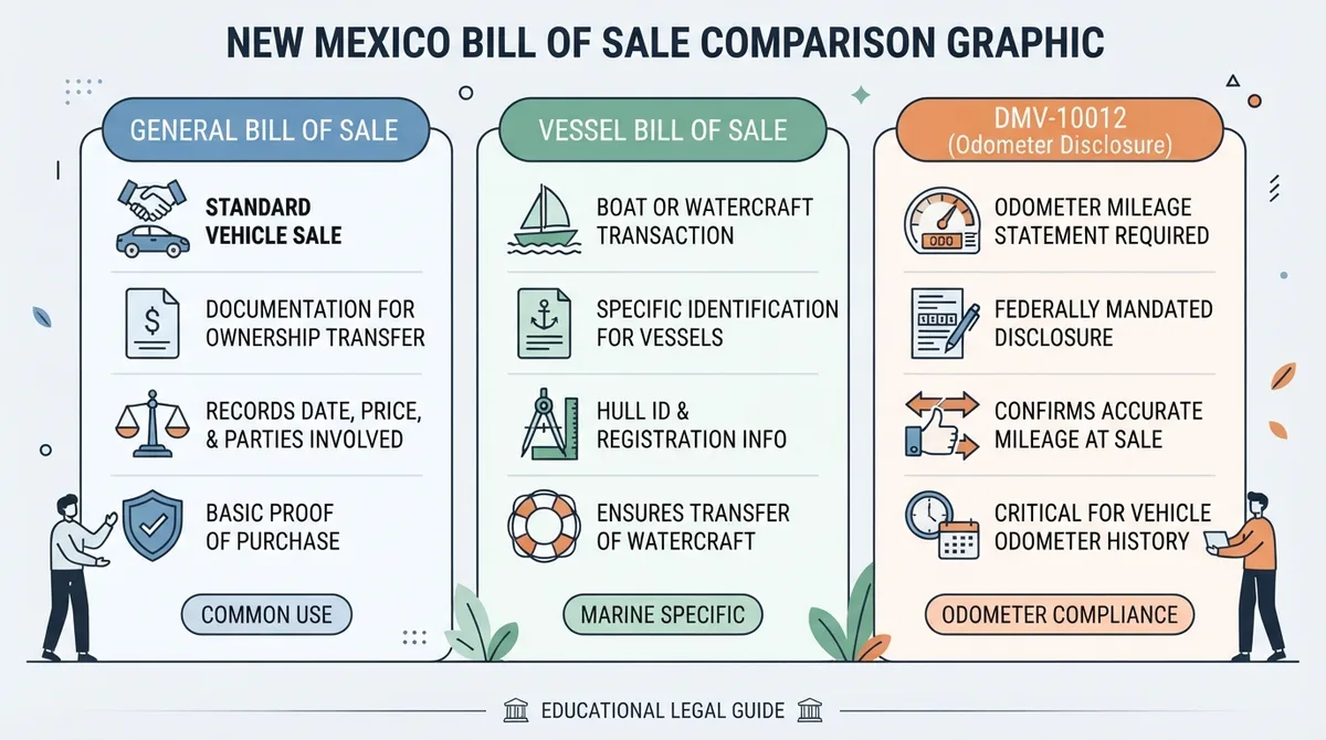 Comparison graphic explaining concepts related to a New Mexico Bill of Sale.
