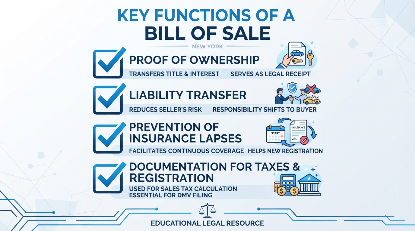 Checklist of the primary functions of a New York Bill of Sale.