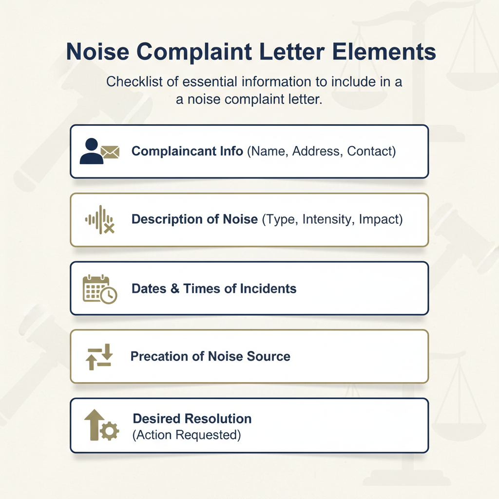 Checklist of essential information to include in a noise complaint letter.