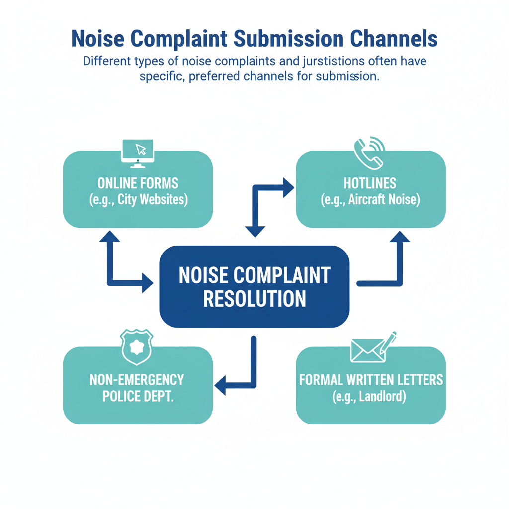 Diagram illustrating various methods for submitting a noise complaint.