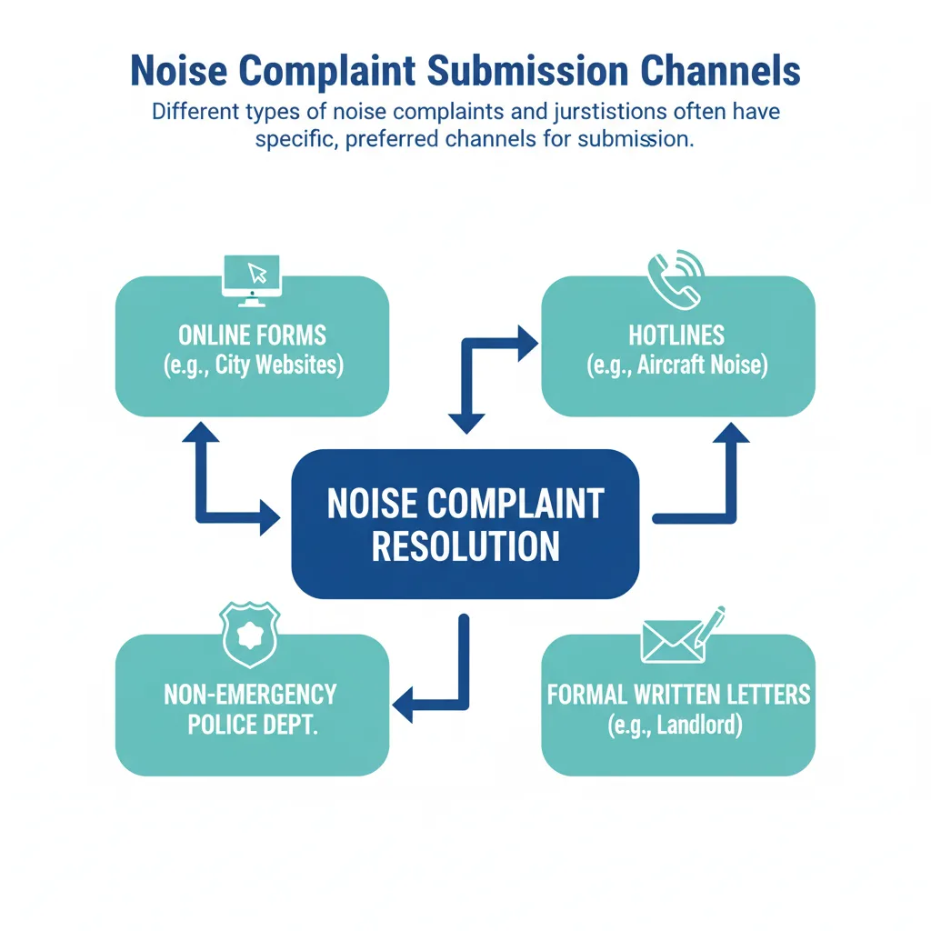 Diagram illustrating various methods for submitting a noise complaint.