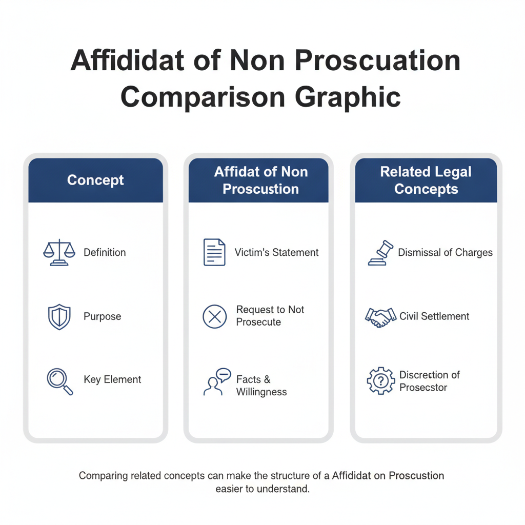 Comparison graphic explaining concepts related to a Affidavit of Non Prosecution.