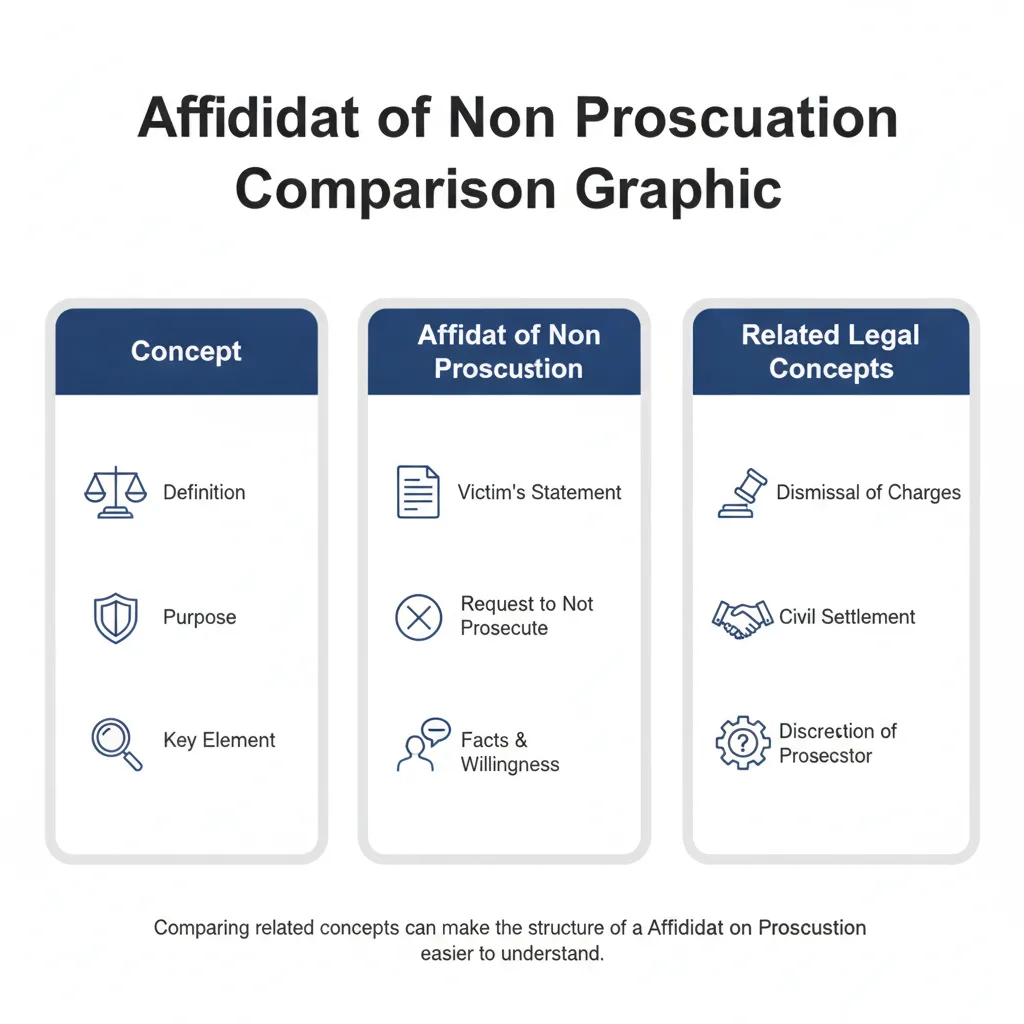 Comparison graphic explaining concepts related to a Affidavit of Non Prosecution.
