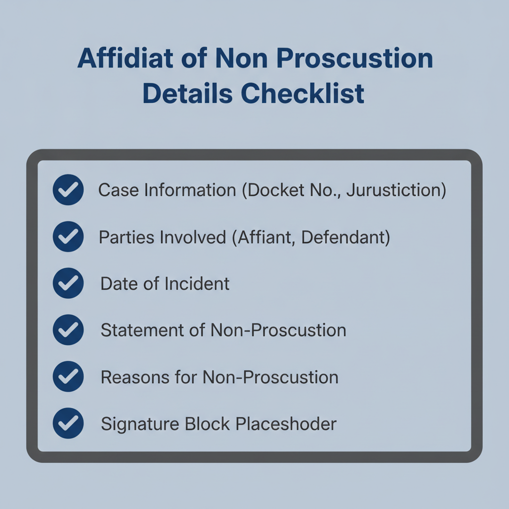 Checklist of details commonly addressed in a Affidavit of Non Prosecution.