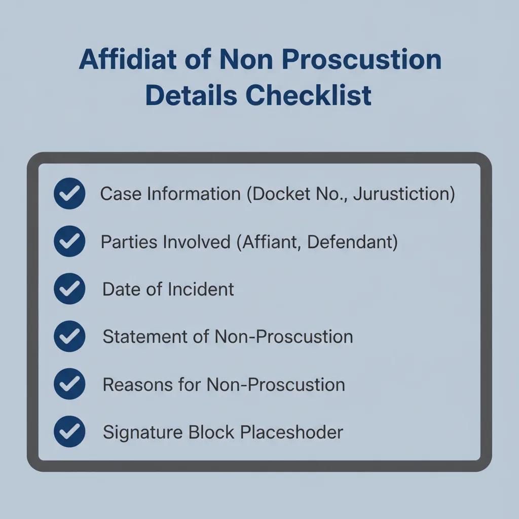 Checklist of details commonly addressed in a Affidavit of Non Prosecution.