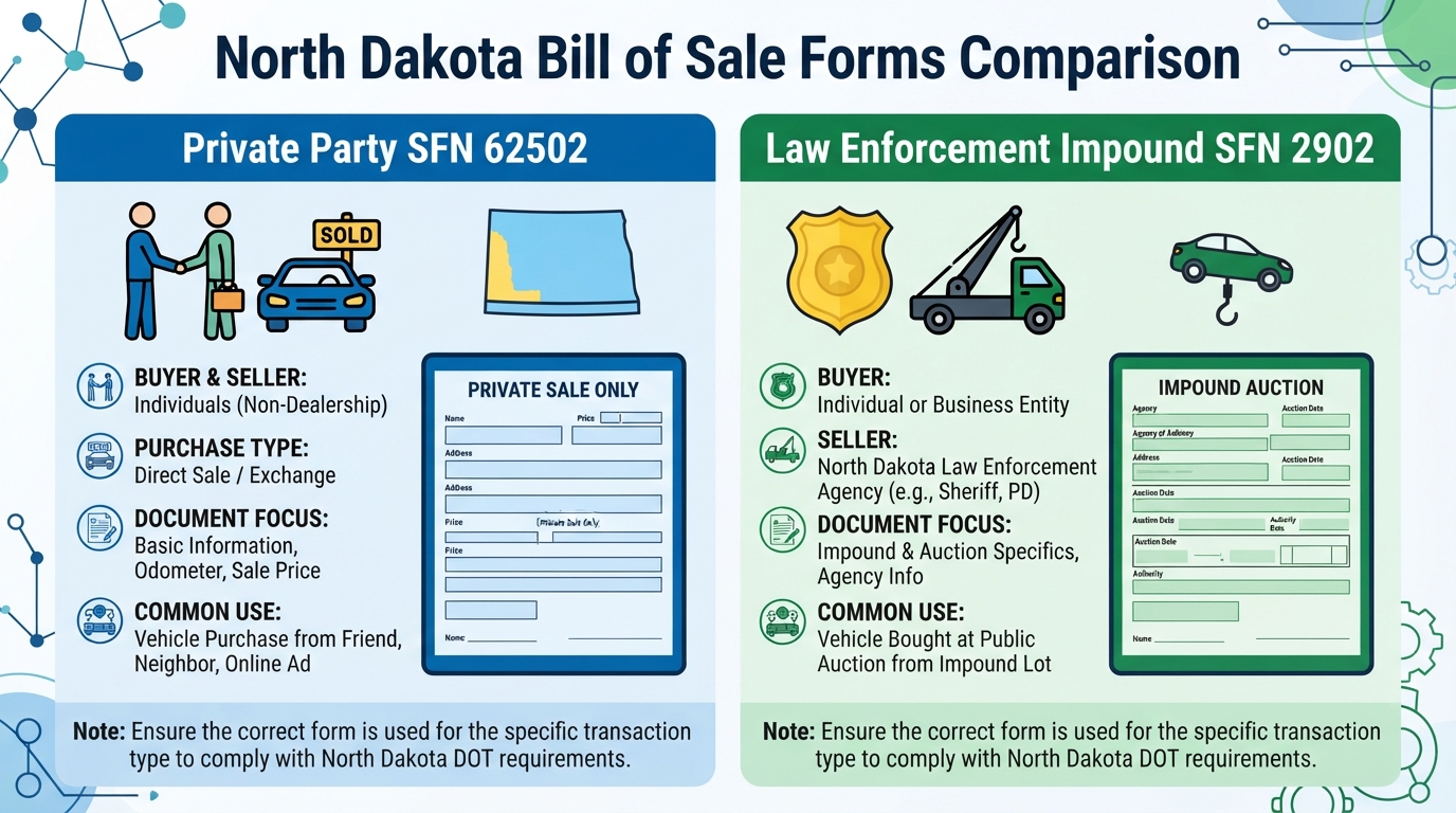 Comparison of Private Party SFN 62502 and Law Enforcement SFN 2902 forms in North Dakota