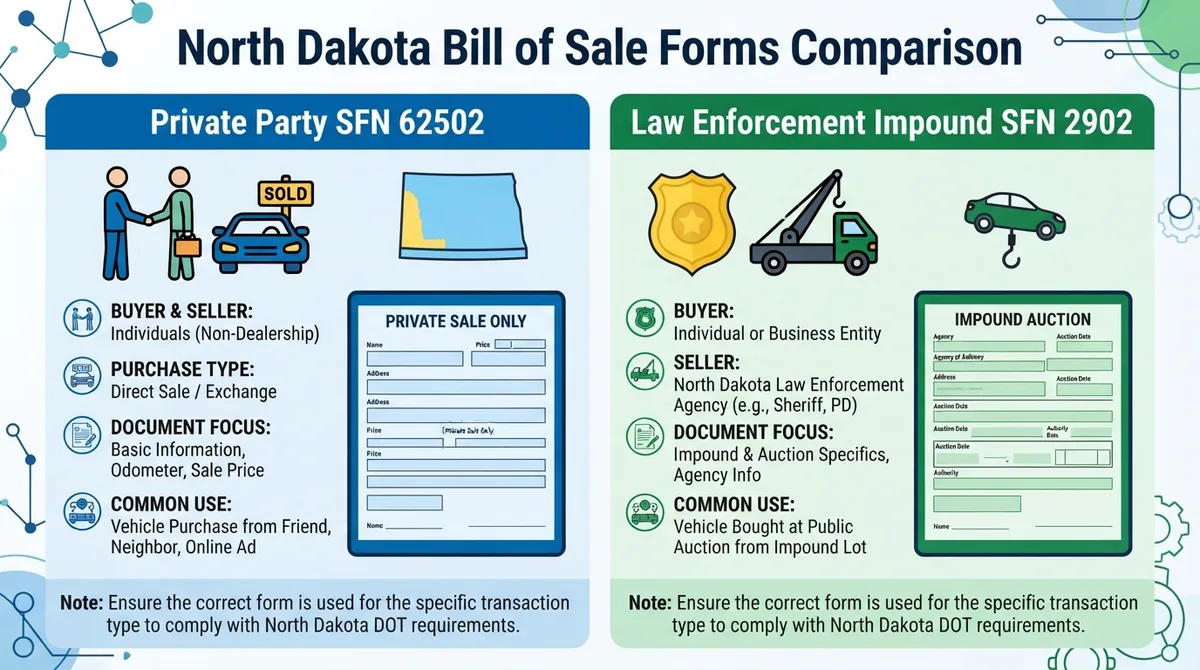 Comparison of Private Party SFN 62502 and Law Enforcement SFN 2902 forms in North Dakota