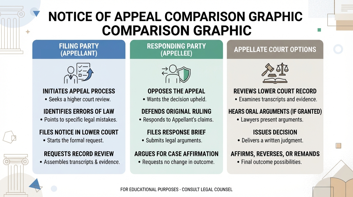 Comparison graphic explaining concepts related to a Notice of Appeal.